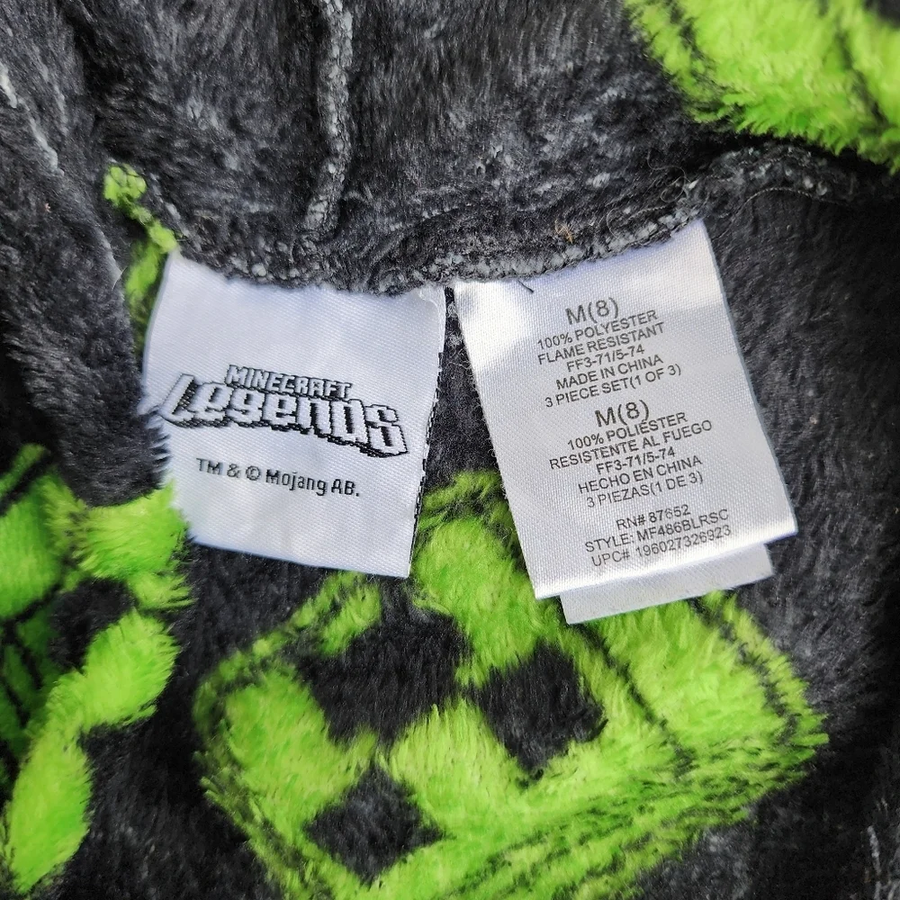 Minecraft Fleece Creeper Robe Bathrobe Tie Wait Black/Green Youth Size 8